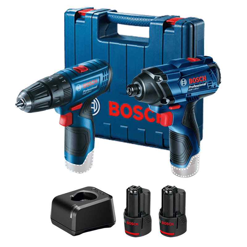 Kit Bosch Parafusadeira Furadeira GSB 120-LI e Chave de Impacto GDR 120-LI, 12V