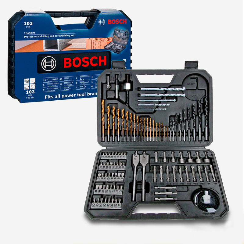 Bosch kit jogo maleta titanio 103 peças brocas pontas bits